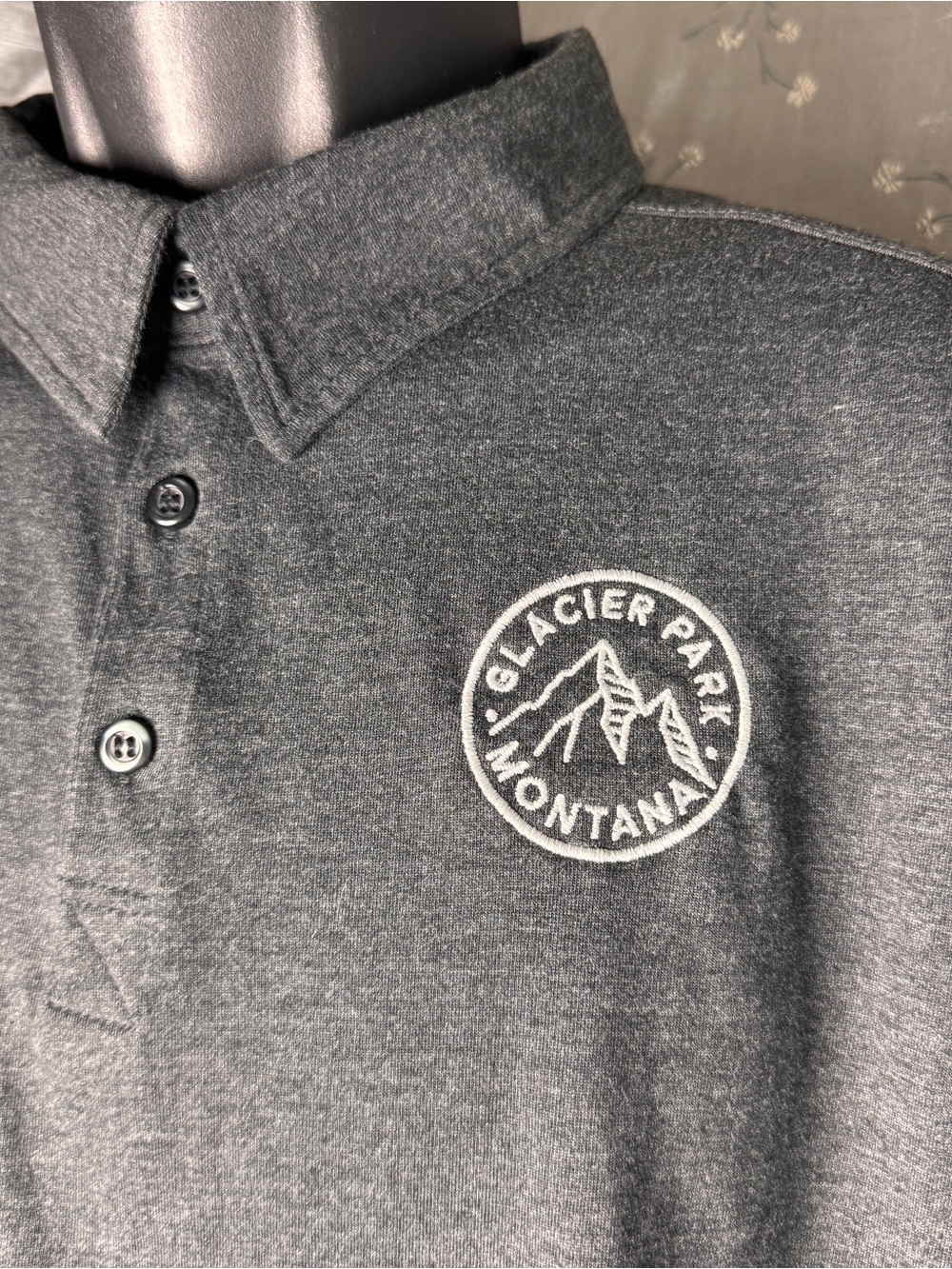Ouray Glacier National Park Montana Polo Shirt Mens Size M Charcoal Gray Hiking